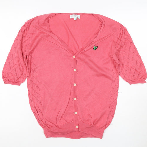 Lyle & Scott Women Pink M Cable Knit V-Neck Button Cardigan