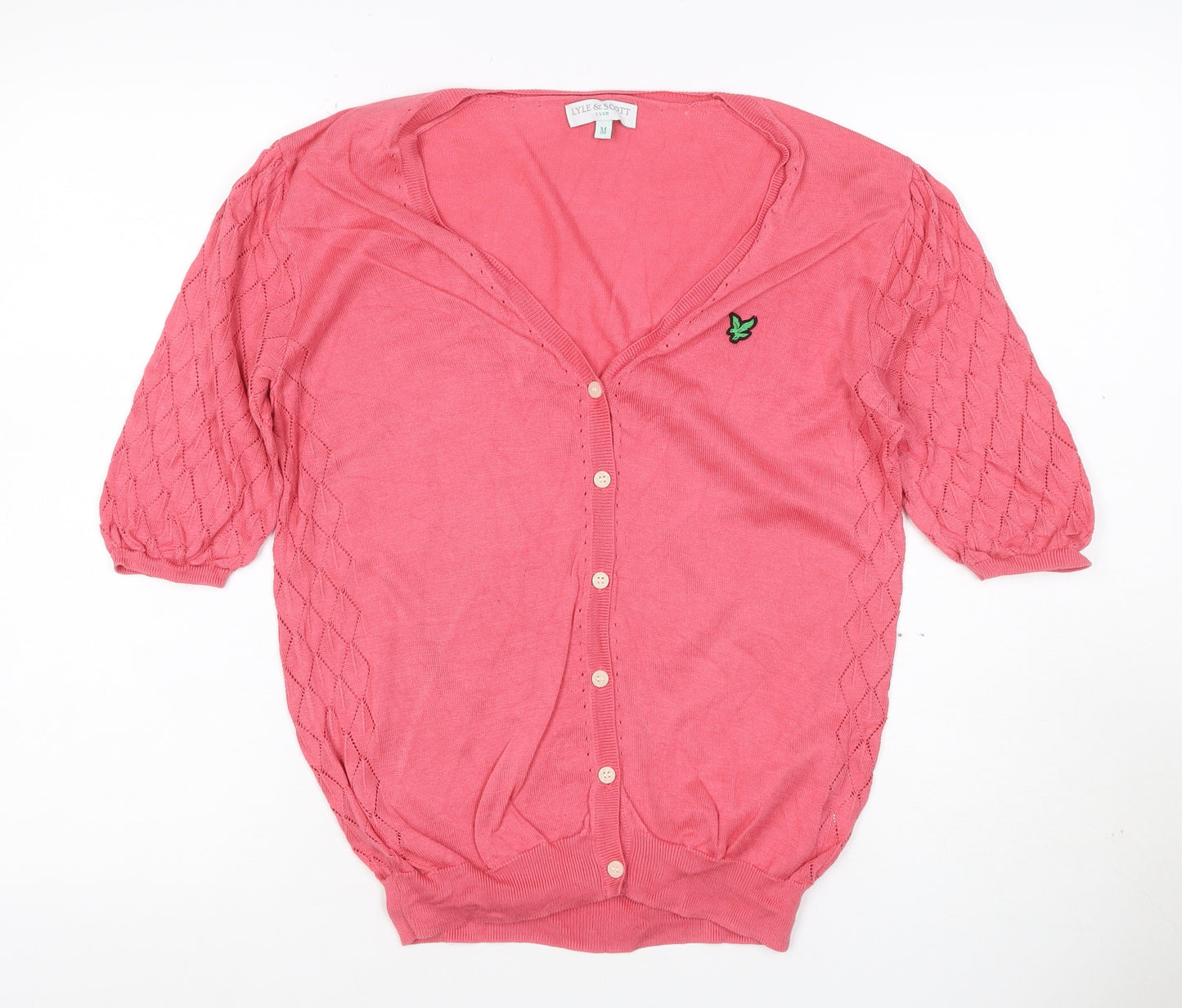 Lyle & Scott Women Pink M Cable Knit V-Neck Button Cardigan
