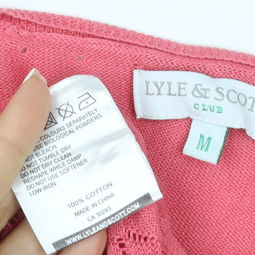 Lyle & Scott Women Pink M Cable Knit V-Neck Button Cardigan