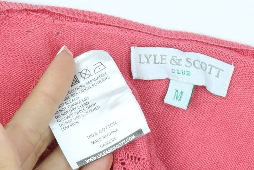 Lyle & Scott Women Pink M Cable Knit V-Neck Button Cardigan