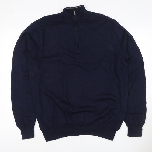 Peter Millar Men’s Blue L Merino Wool 1/4 Zip High Neck Jumper