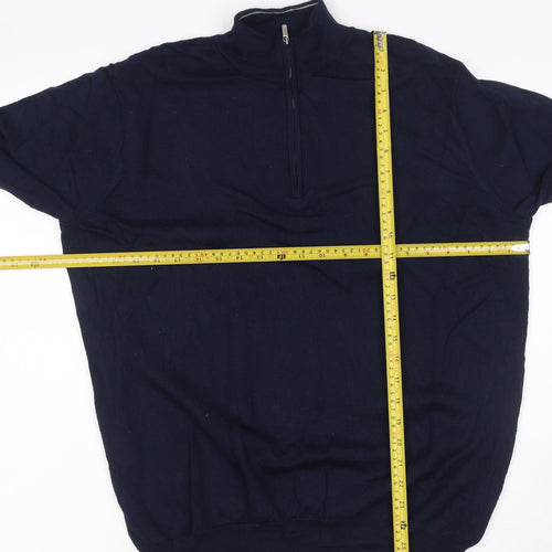 Peter Millar Men’s Blue L Merino Wool 1/4 Zip High Neck Jumper