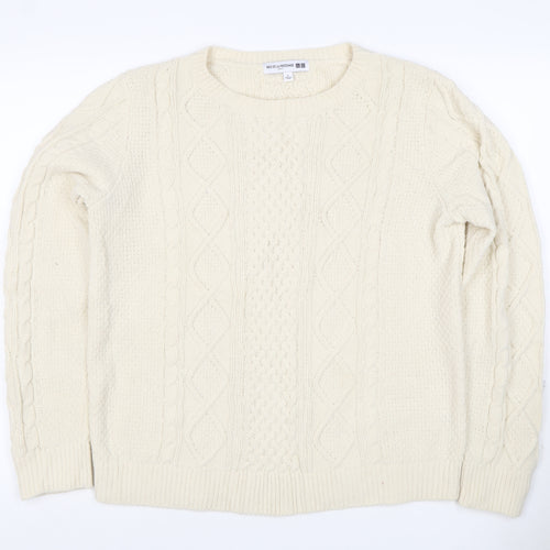 Ines de la Fressange Women Ivory L Cable-Knit Wool Crew Neck Jumper