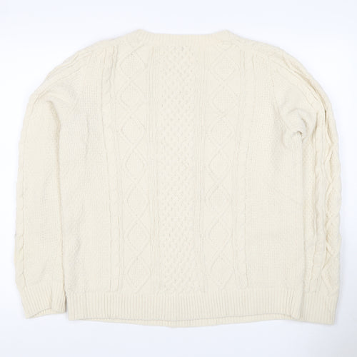 Ines de la Fressange Women Ivory L Cable-Knit Wool Crew Neck Jumper