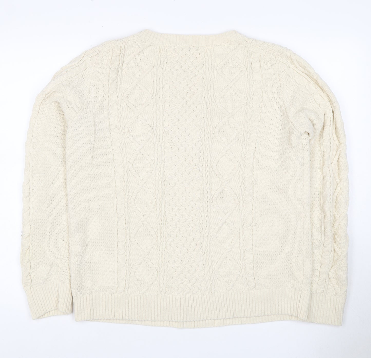Ines de la Fressange Women Ivory L Cable-Knit Wool Crew Neck Jumper