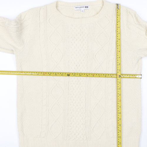 Ines de la Fressange Women Ivory L Cable-Knit Wool Crew Neck Jumper