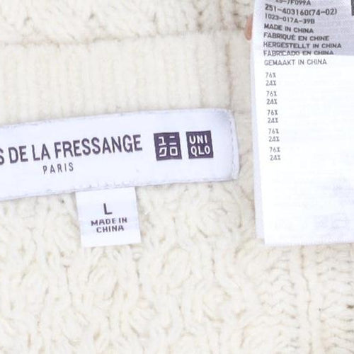 Ines de la Fressange Women Ivory L Cable-Knit Wool Crew Neck Jumper