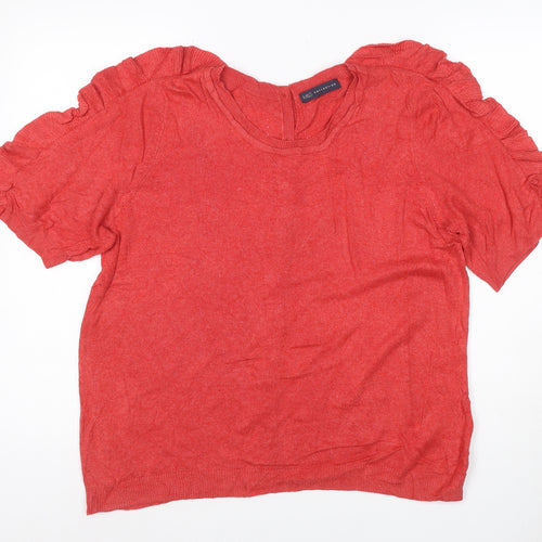 Marks and Spencer Women Red UK 14 Ruffle Short Sleeve Button Cardigan