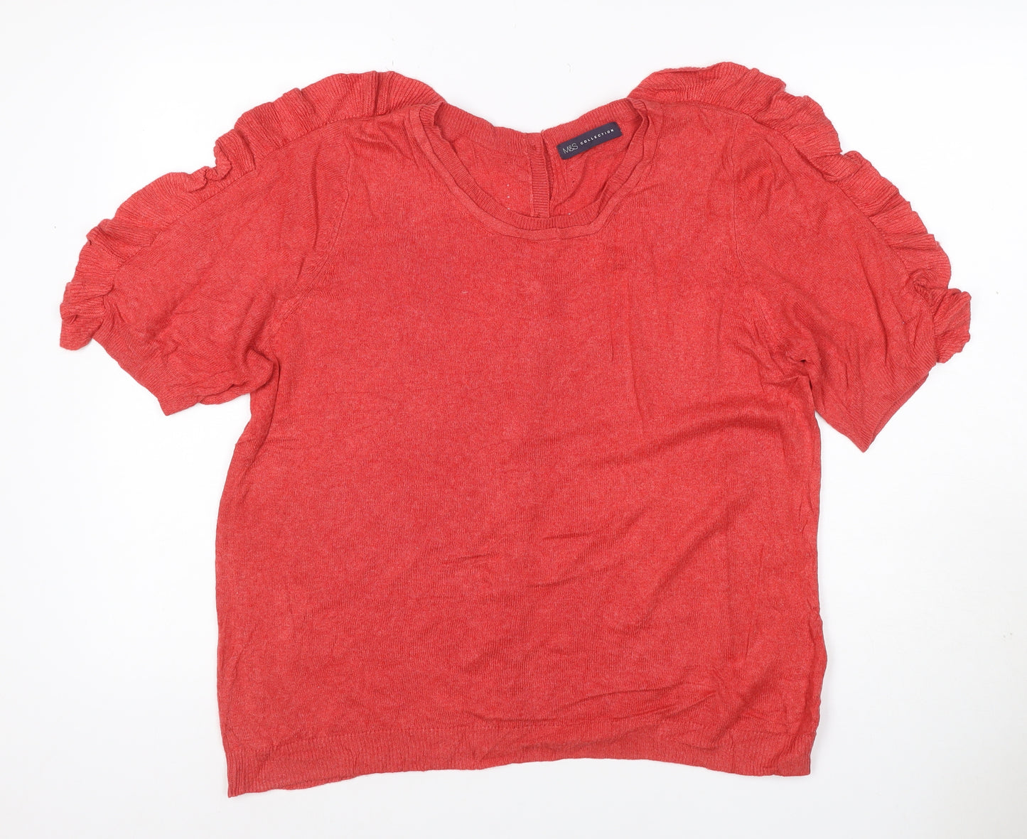 Marks and Spencer Women Red UK 14 Ruffle Short Sleeve Button Cardigan