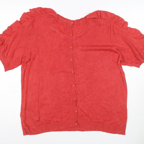 Marks and Spencer Women Red UK 14 Ruffle Short Sleeve Button Cardigan