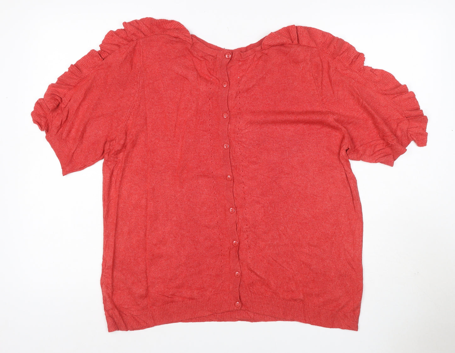 Marks and Spencer Women Red UK 14 Ruffle Short Sleeve Button Cardigan