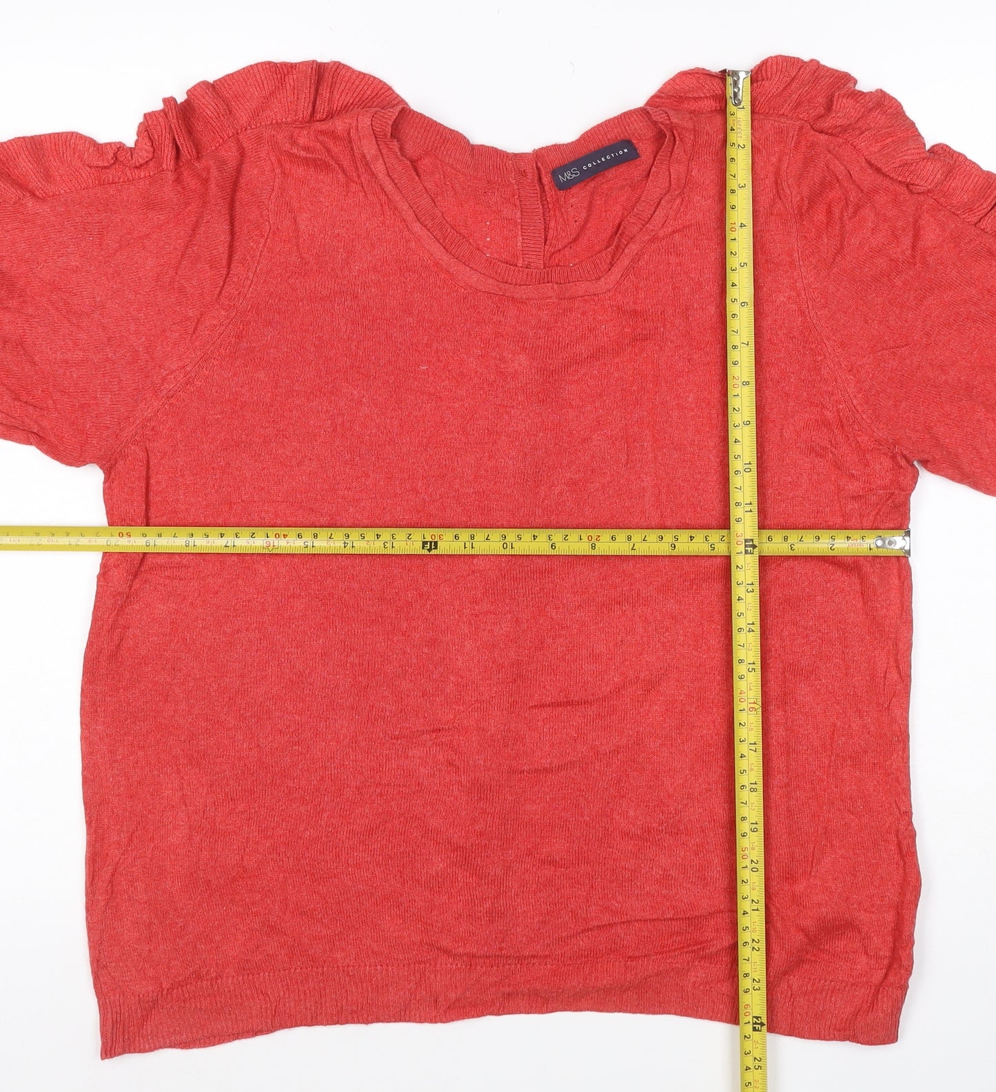 Marks and Spencer Women Red UK 14 Ruffle Short Sleeve Button Cardigan