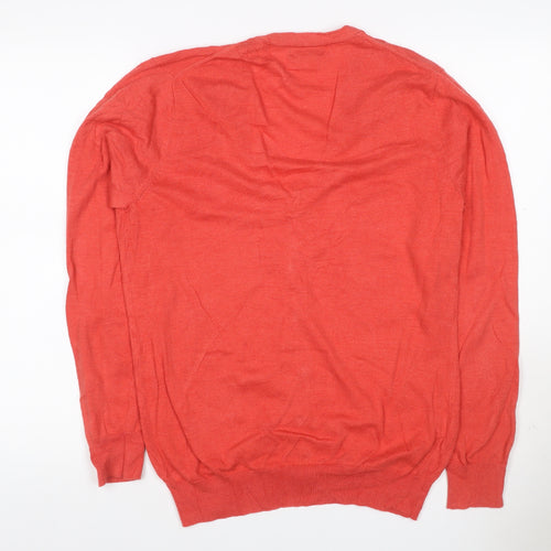 Genuine Classics Women Orange L V-Neck Button Knit Cardigan