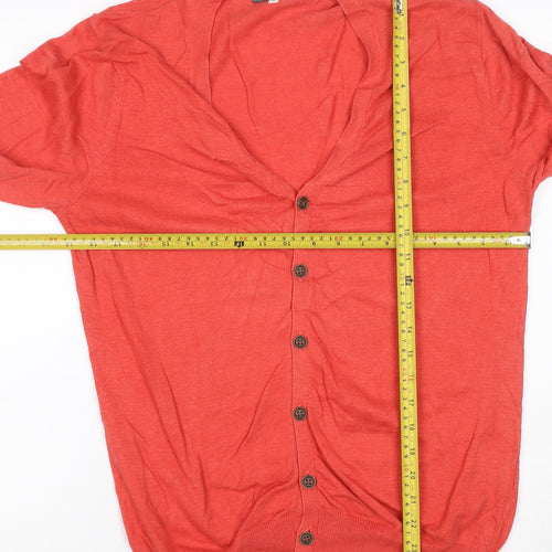 Genuine Classics Women Orange L V-Neck Button Knit Cardigan