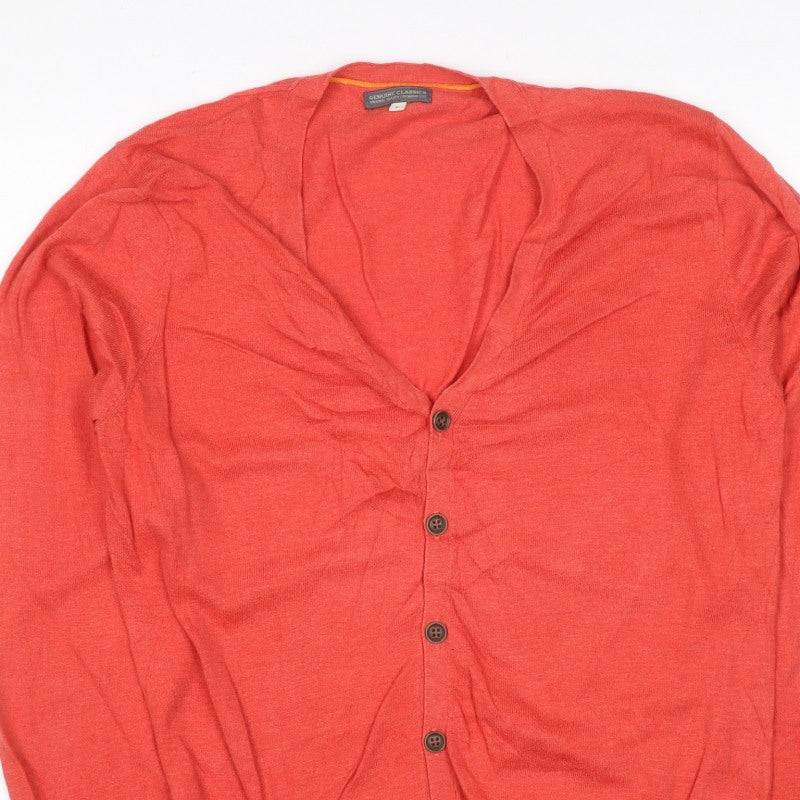 Genuine Classics Women Orange L V-Neck Button Knit Cardigan