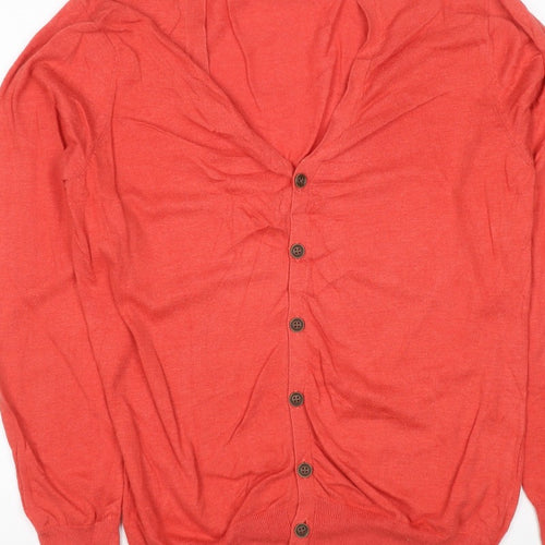 Genuine Classics Women Orange L V-Neck Button Knit Cardigan