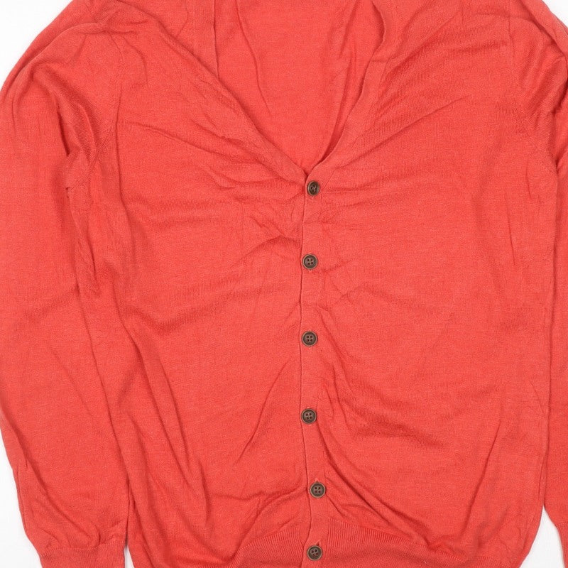 Genuine Classics Women Orange L V-Neck Button Knit Cardigan