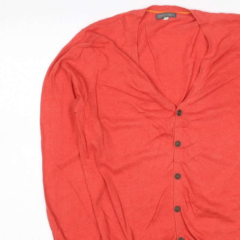Genuine Classics Women Orange L V-Neck Button Knit Cardigan