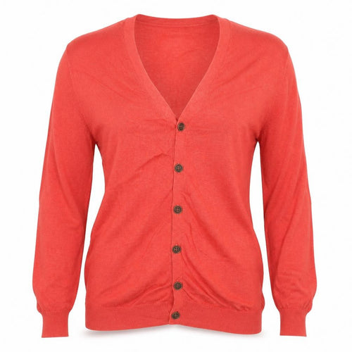Genuine Classics Women Orange L V-Neck Button Knit Cardigan