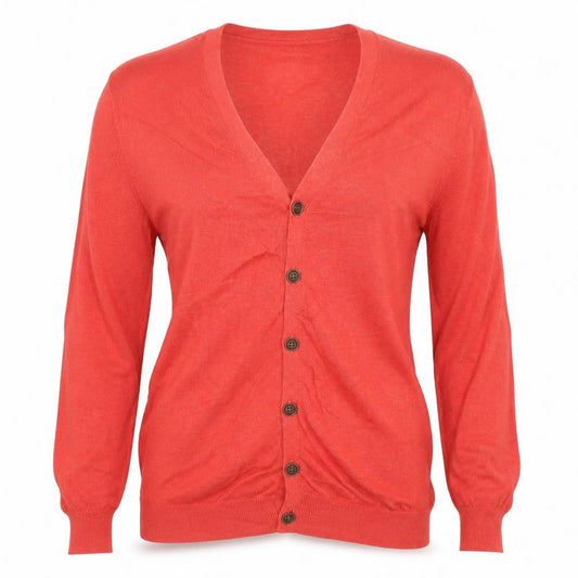Genuine Classics Women Orange L V-Neck Button Knit Cardigan