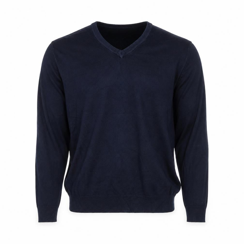 Marks and Spencer Men Blue XL Cotton V-Neck Pullover Jumper