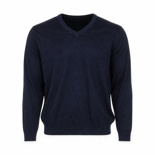 Marks and Spencer Men Blue XL Cotton V-Neck Pullover Jumper