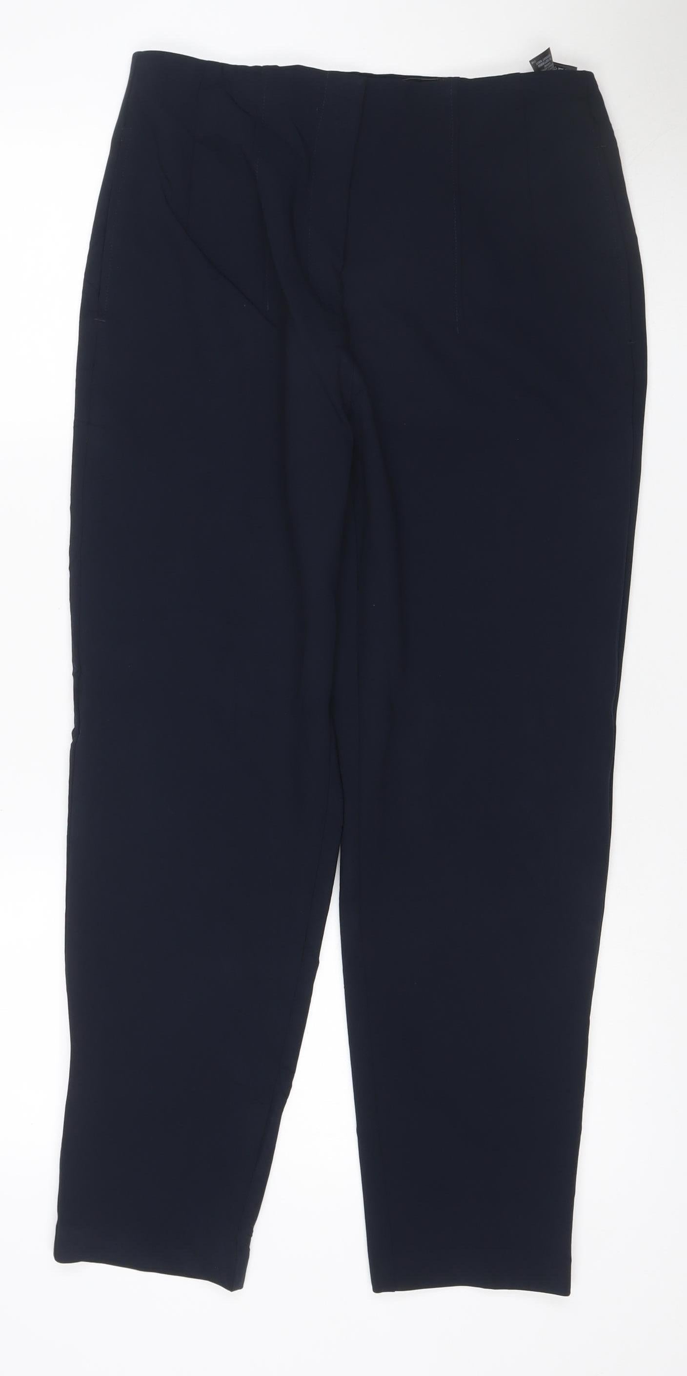 Marks & Spencer Women Navy UK 12 Long Wide-Leg Tailored Trousers