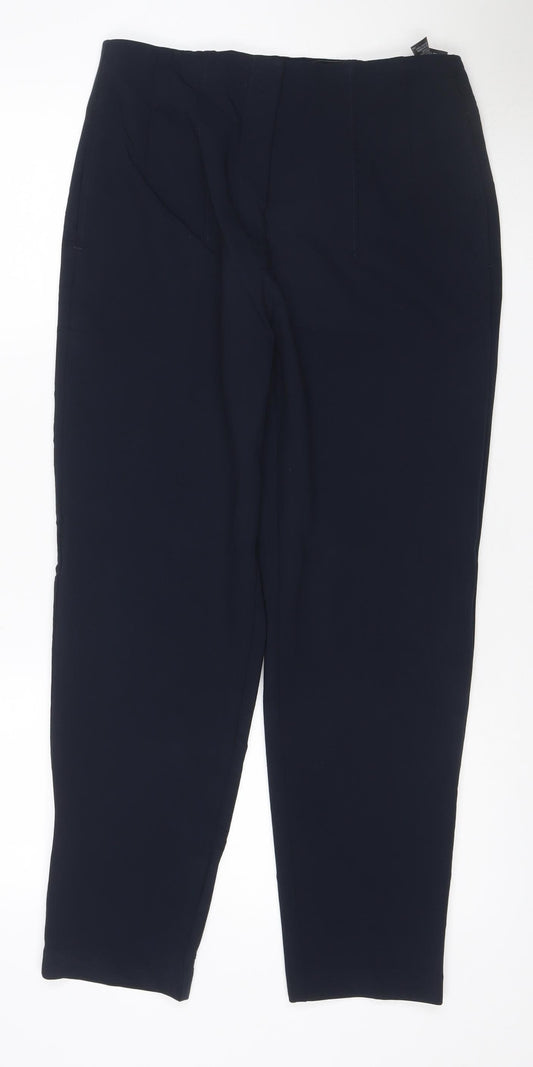 Marks & Spencer Women Navy UK 12 Long Wide-Leg Tailored Trousers