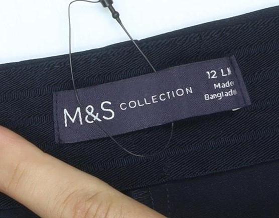Marks & Spencer Women Navy UK 12 Long Wide-Leg Tailored Trousers