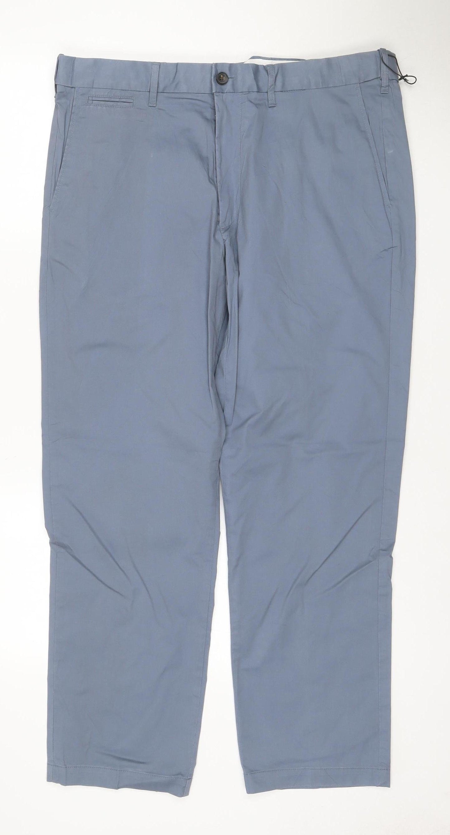 M&S Men’s Blue 34 Straight Lightweight Polyester Cotton Trousers