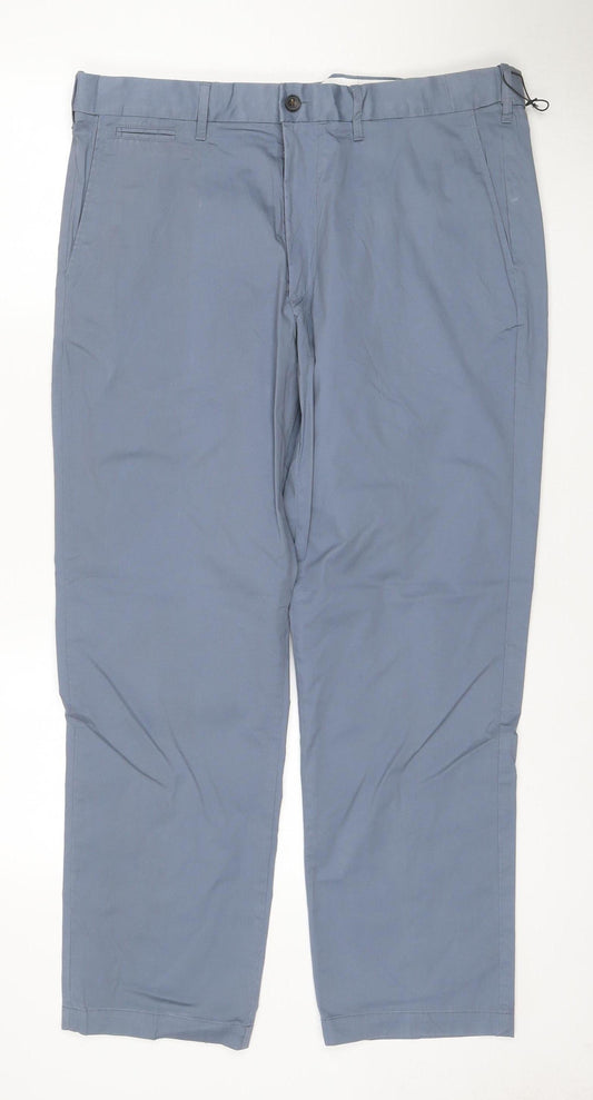 M&S Men’s Blue 34 Straight Lightweight Polyester Cotton Trousers