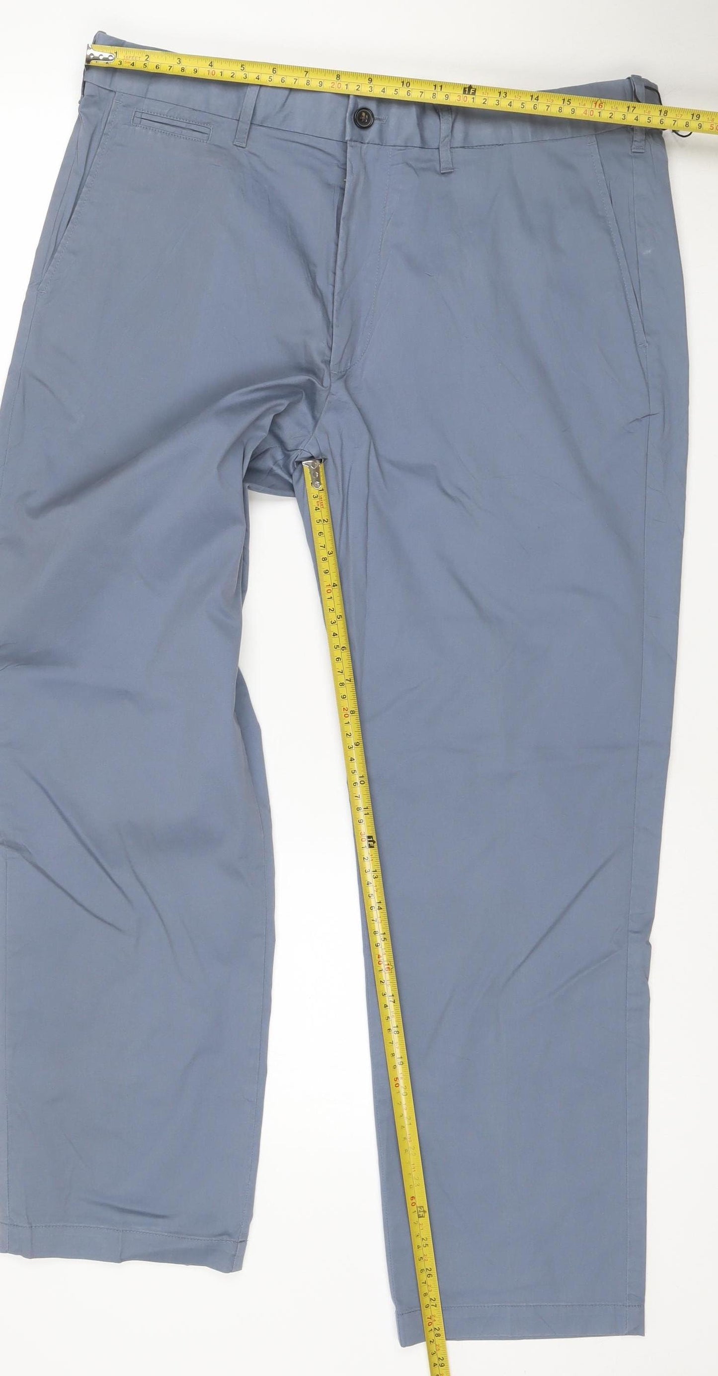 M&S Men’s Blue 34 Straight Lightweight Polyester Cotton Trousers