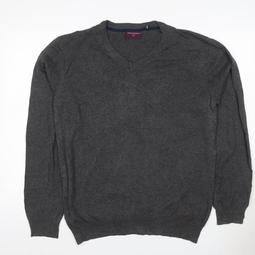 Brook Taverner Men's Grey M V-Neck Cotton Blend Knit Pullover Jumper