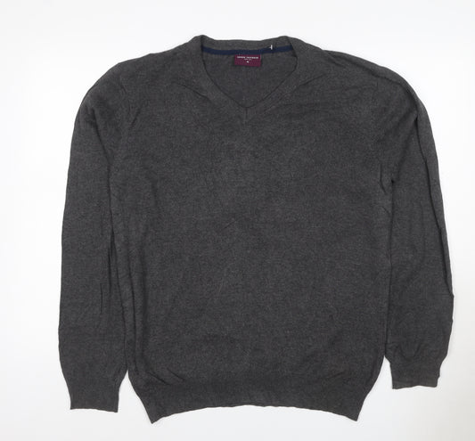 Brook Taverner Men's Grey M V-Neck Cotton Blend Knit Pullover Jumper