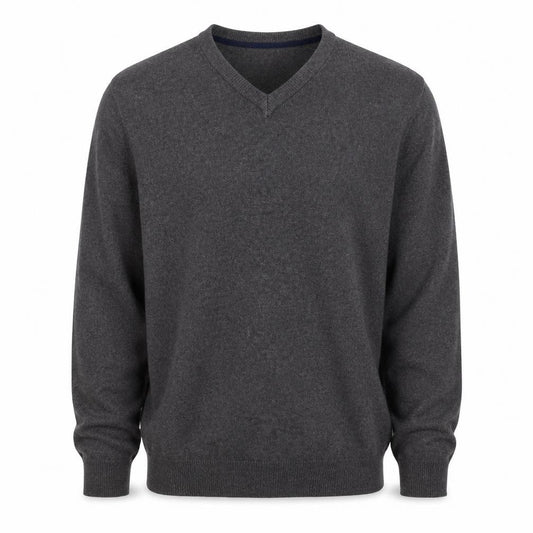 Brook Taverner Men's Grey M V-Neck Cotton Blend Knit Pullover Jumper