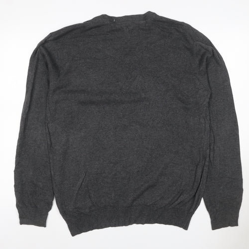 Brook Taverner Men's Grey M V-Neck Cotton Blend Knit Pullover Jumper