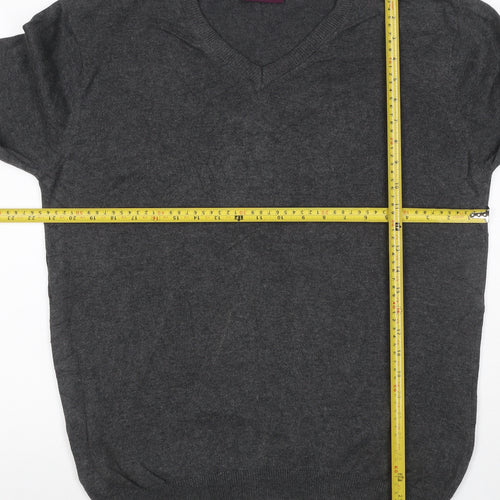 Brook Taverner Men's Grey M V-Neck Cotton Blend Knit Pullover Jumper