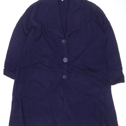 Chesca Women’s Navy Blue Lambswool V-Neck Button Cardigan Size 2