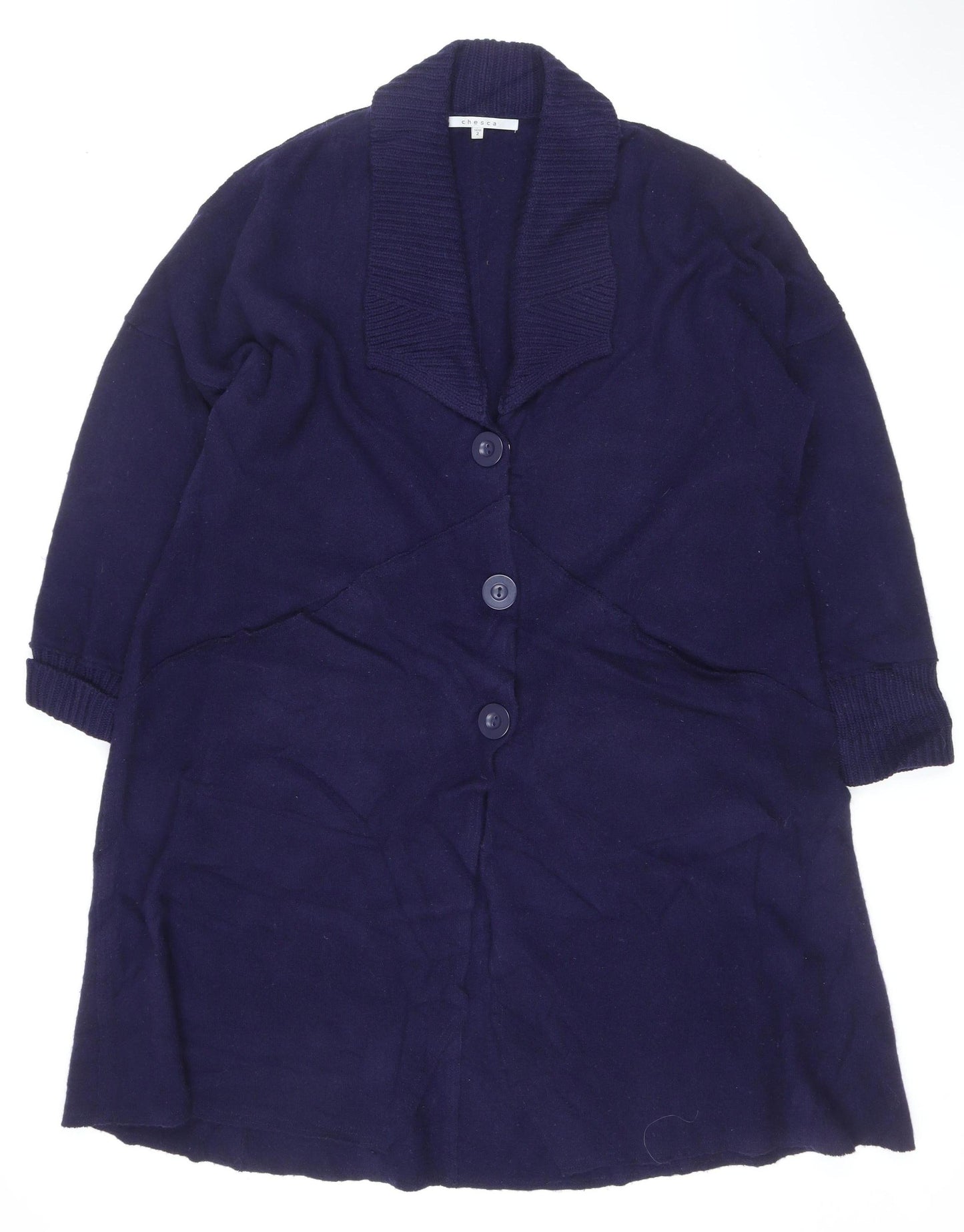 Chesca Women’s Navy Blue Lambswool V-Neck Button Cardigan Size 2