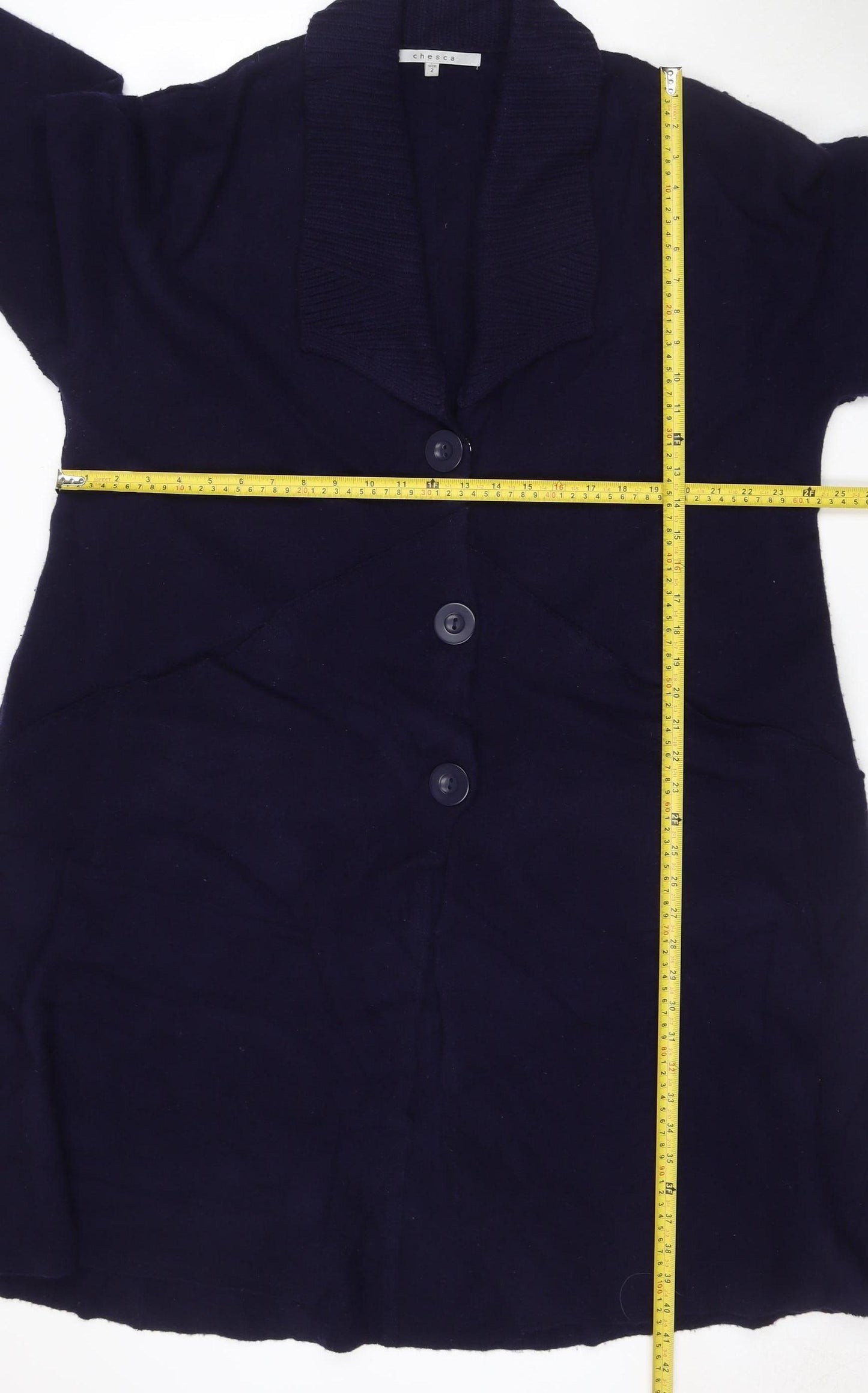 Chesca Women’s Navy Blue Lambswool V-Neck Button Cardigan Size 2