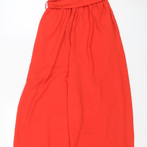 Next Women Red UK 14 Wide-Leg Belted Ruffle V-Neck Jumpsuit