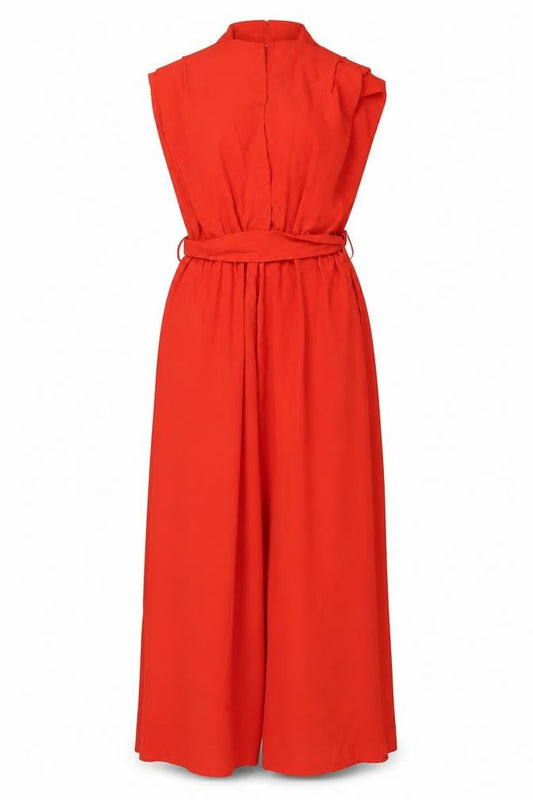 Next Women Red UK 14 Wide-Leg Belted Ruffle V-Neck Jumpsuit
