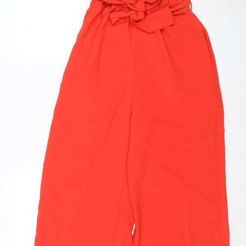 Next Women Red UK 14 Wide-Leg Belted Ruffle V-Neck Jumpsuit