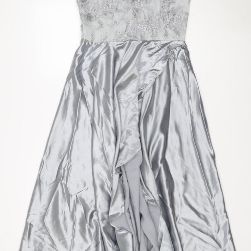 Quiz Women Grey UK 12 Maxi Formal Beaded Satin Wedding Dress