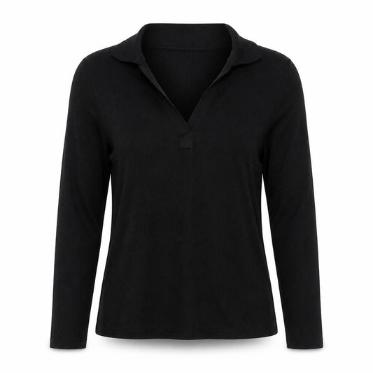 M&S Women’s Black UK 10 Ribbed Knit V-Neck Long Sleeve Blouse