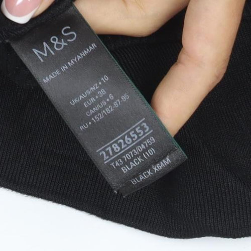 M&S Women’s Black UK 10 Ribbed Knit V-Neck Long Sleeve Blouse