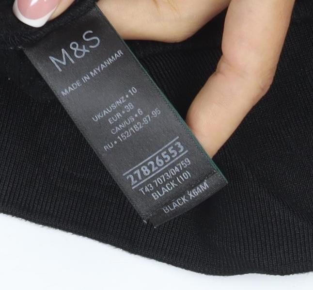 M&S Women’s Black UK 10 Ribbed Knit V-Neck Long Sleeve Blouse