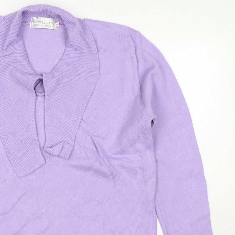 Future Lady Women Purple M Cowl Neck Tie Detail Knit Jumper
