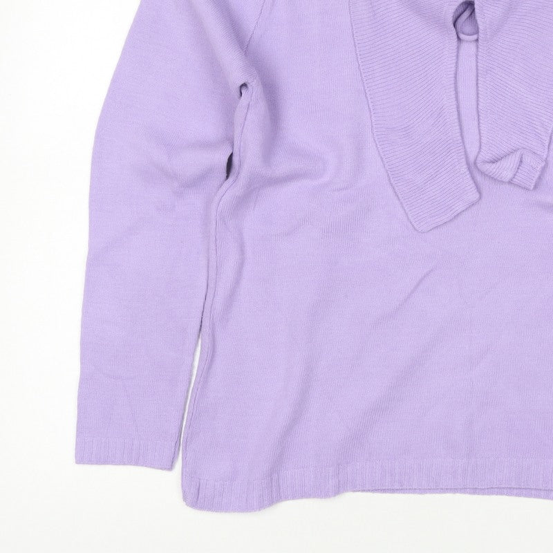 Future Lady Women Purple M Cowl Neck Tie Detail Knit Jumper
