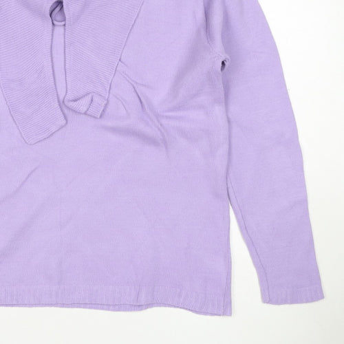 Future Lady Women Purple M Cowl Neck Tie Detail Knit Jumper